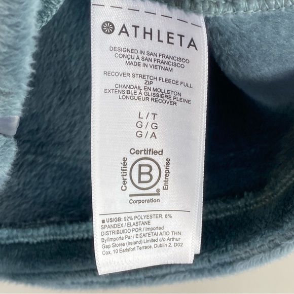 Athleta Recover Stretch Fleece Full Zip Jacket Sage/Gray Pockets Mock Neck Sz LT - Picture 5 of 9